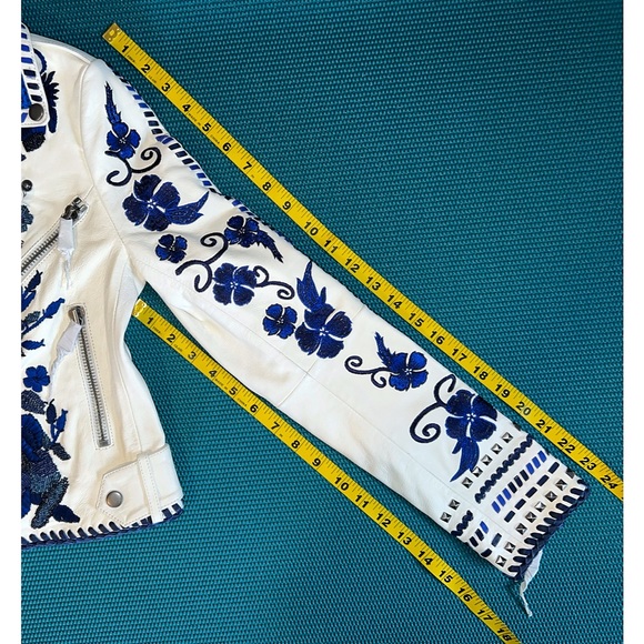 Alice + Olivia Cody Embroidered Floral Embellished Leather Moto Jacket - Picture 11 of 16